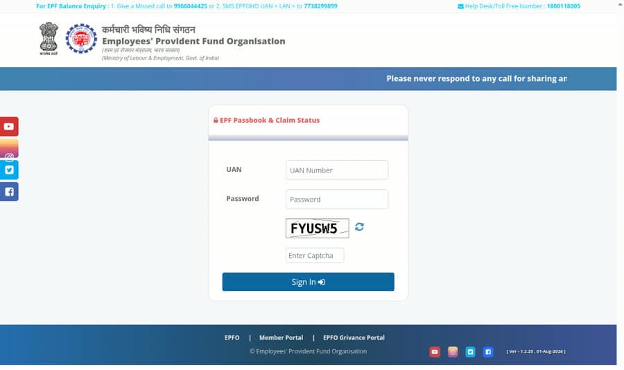 Screenshot of the Passbook sign-in page